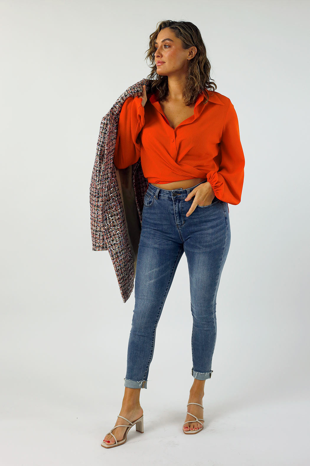 Orange Puff Sleeve Zhoush Shirt - FINAL SALE