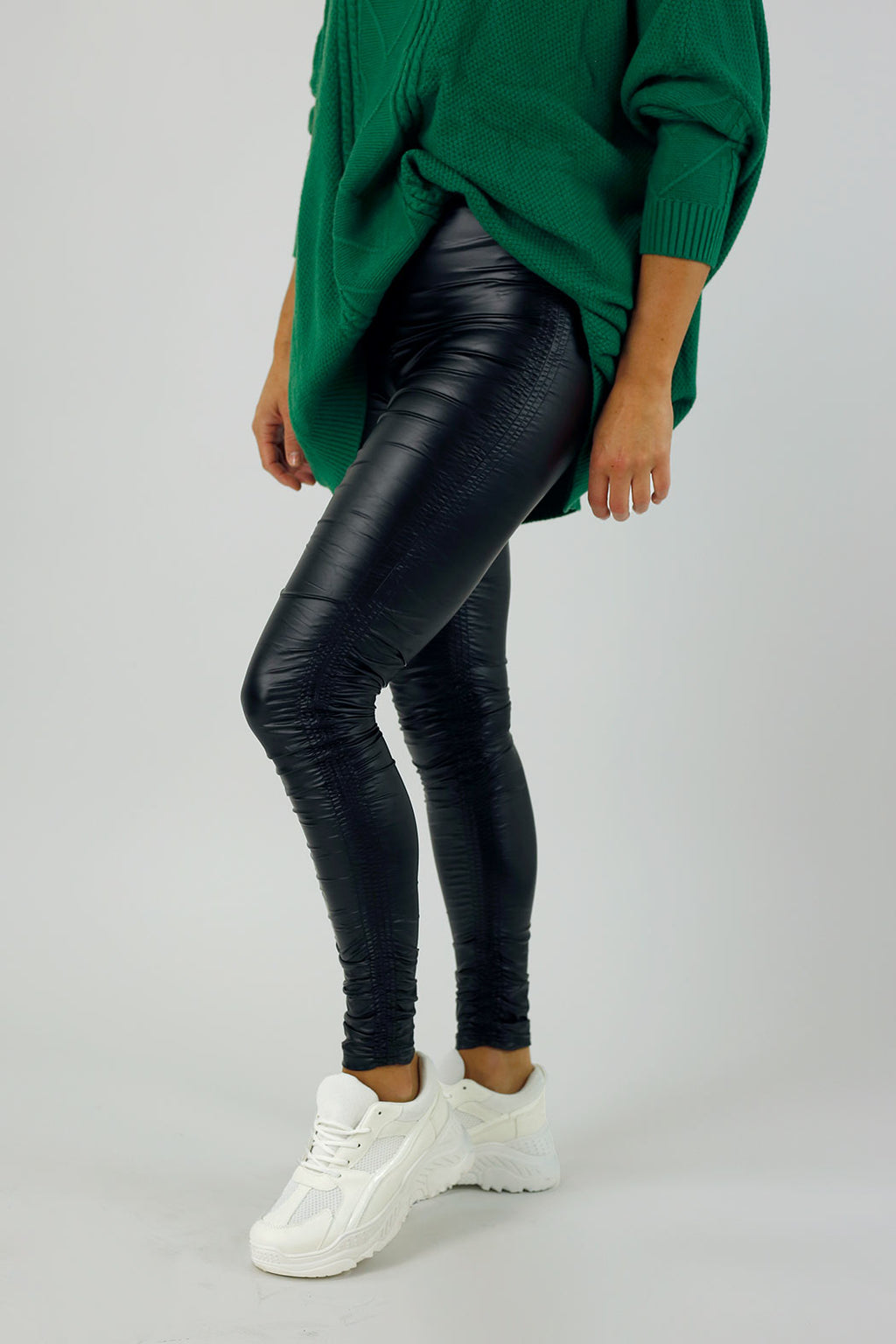 Waxed Black Ruched Legging