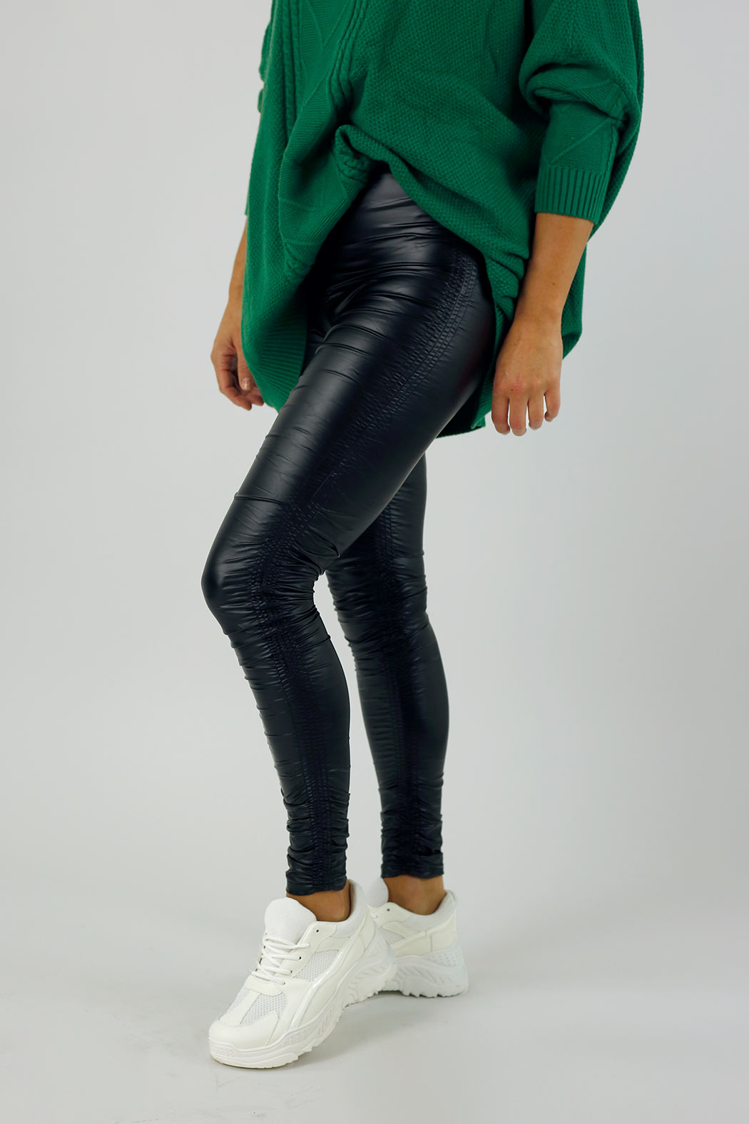 Waxed Black Ruched Legging