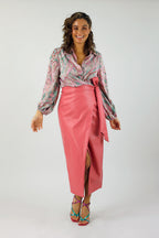 Rose Vegan Leather Wrap Skirt - FINAL SALE
