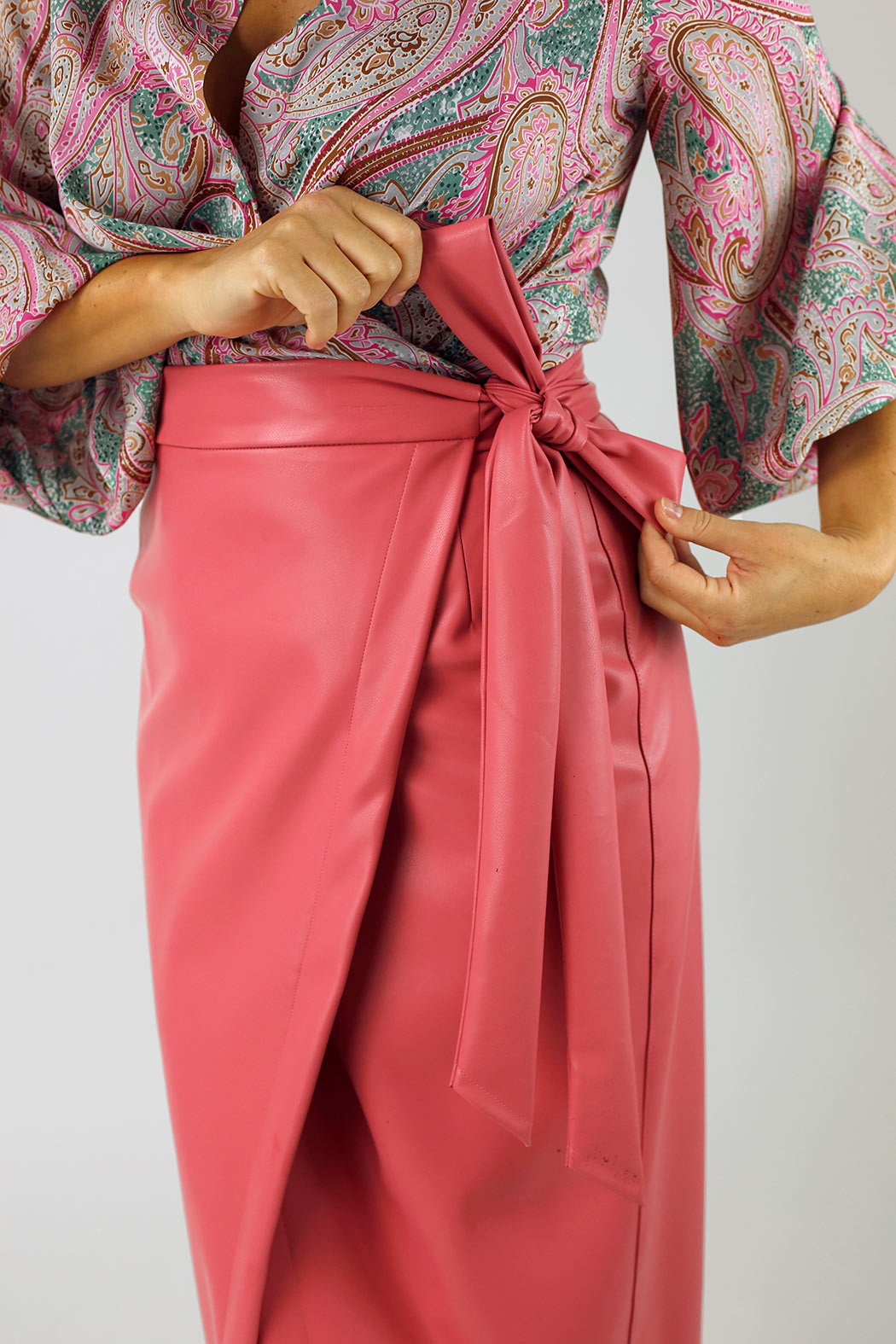 Rose Vegan Leather Wrap Skirt - FINAL SALE