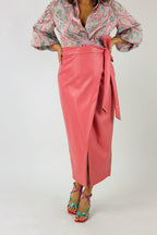 Rose Vegan Leather Wrap Skirt - FINAL SALE