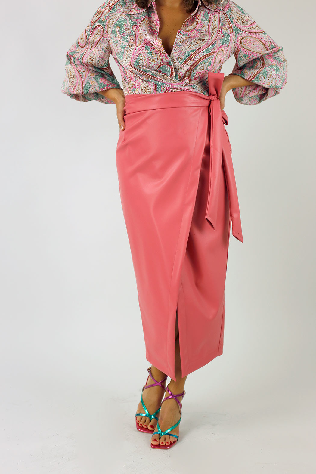Rose Vegan Leather Wrap Skirt - FINAL SALE