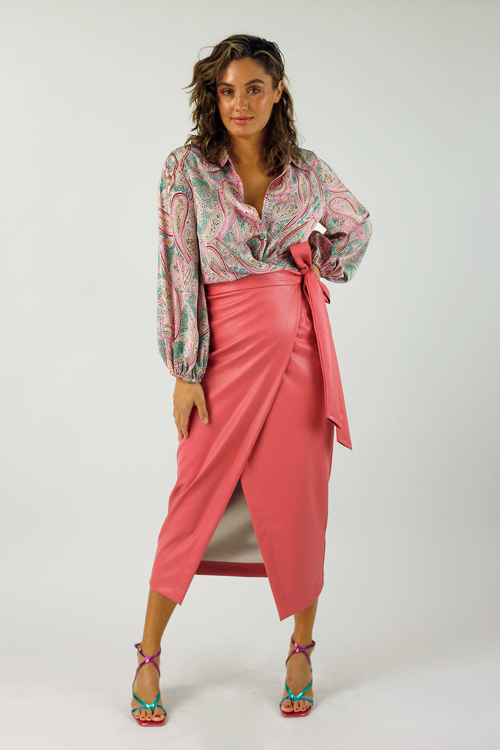Rose Vegan Leather Wrap Skirt - FINAL SALE