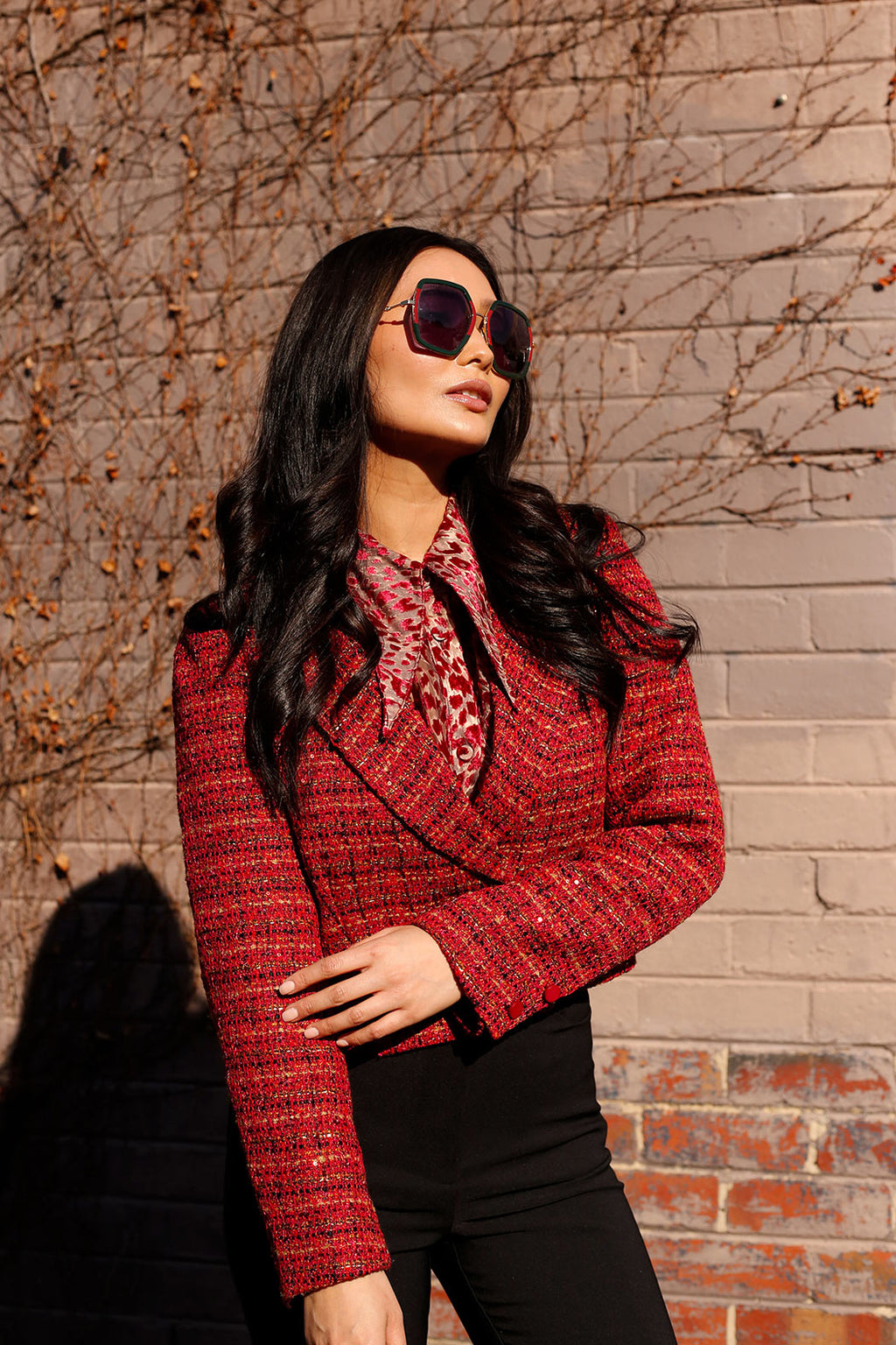 Red Cropped Tweed Jacket - SALE