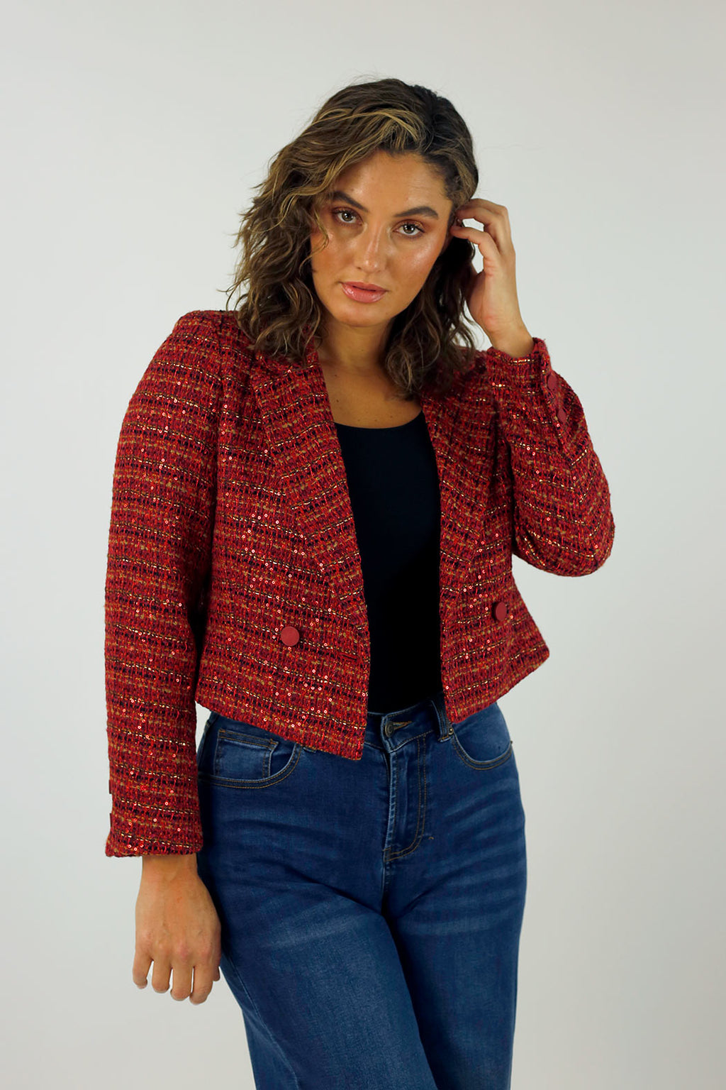 Red Cropped Tweed Jacket - SALE