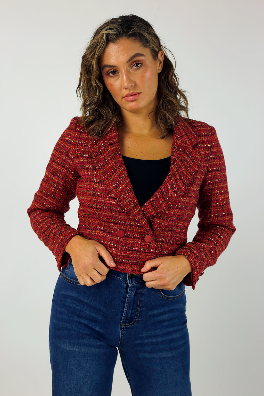 Red Cropped Tweed Jacket - SALE