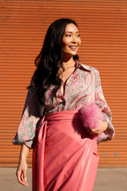 Pink Paisley Puff Sleeve Tie Shirt - SALE