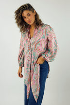 Pink Paisley Puff Sleeve Tie Shirt - SALE