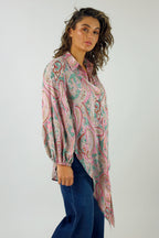 Pink Paisley Puff Sleeve Tie Shirt - SALE