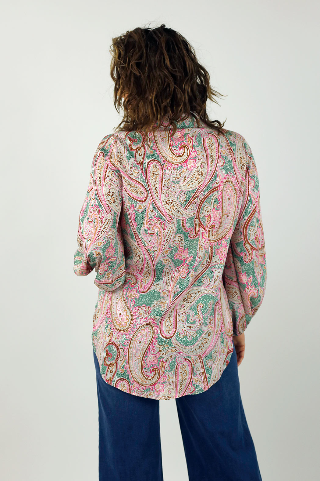 Pink Paisley Puff Sleeve Tie Shirt - SALE