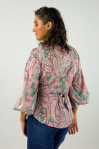 Pink Paisley Puff Sleeve Tie Shirt - SALE