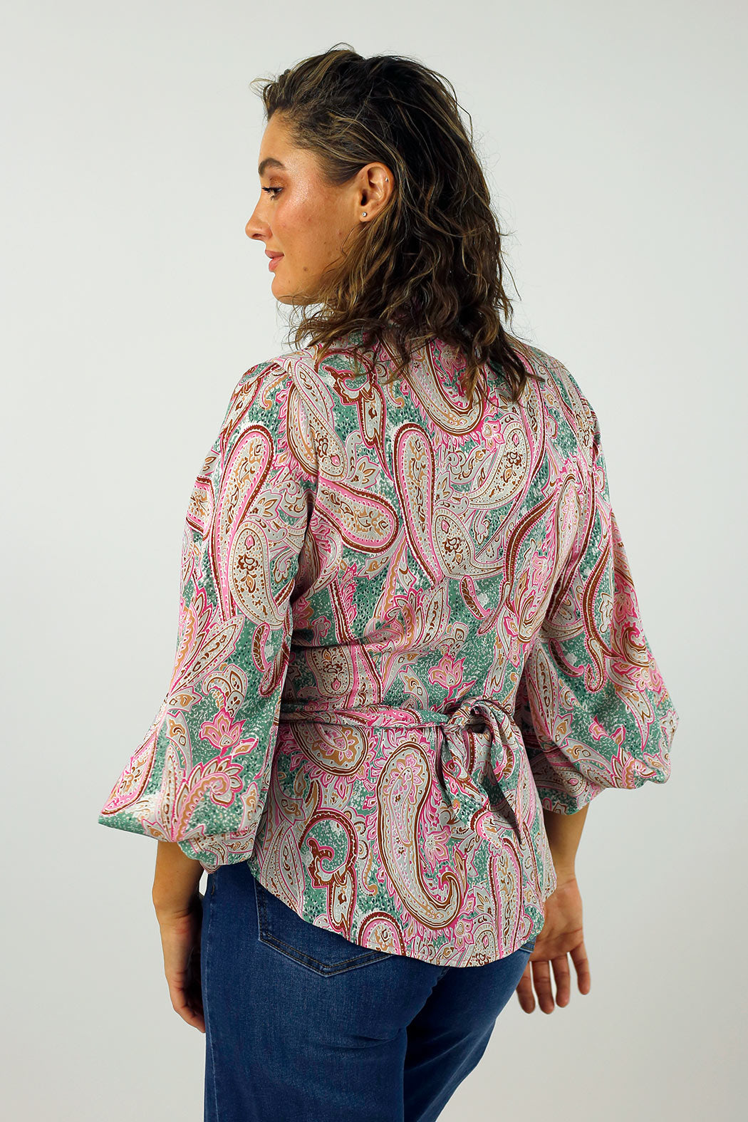 Pink Paisley Puff Sleeve Tie Shirt - SALE