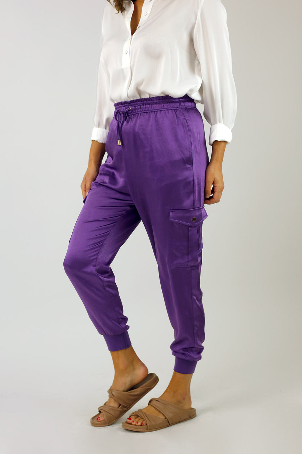 Purple Satin Cargo Pants - FINAL SALE
