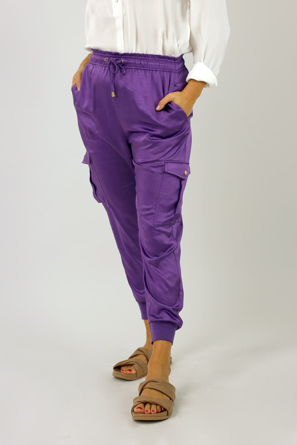 Purple Satin Cargo Pants - FINAL SALE