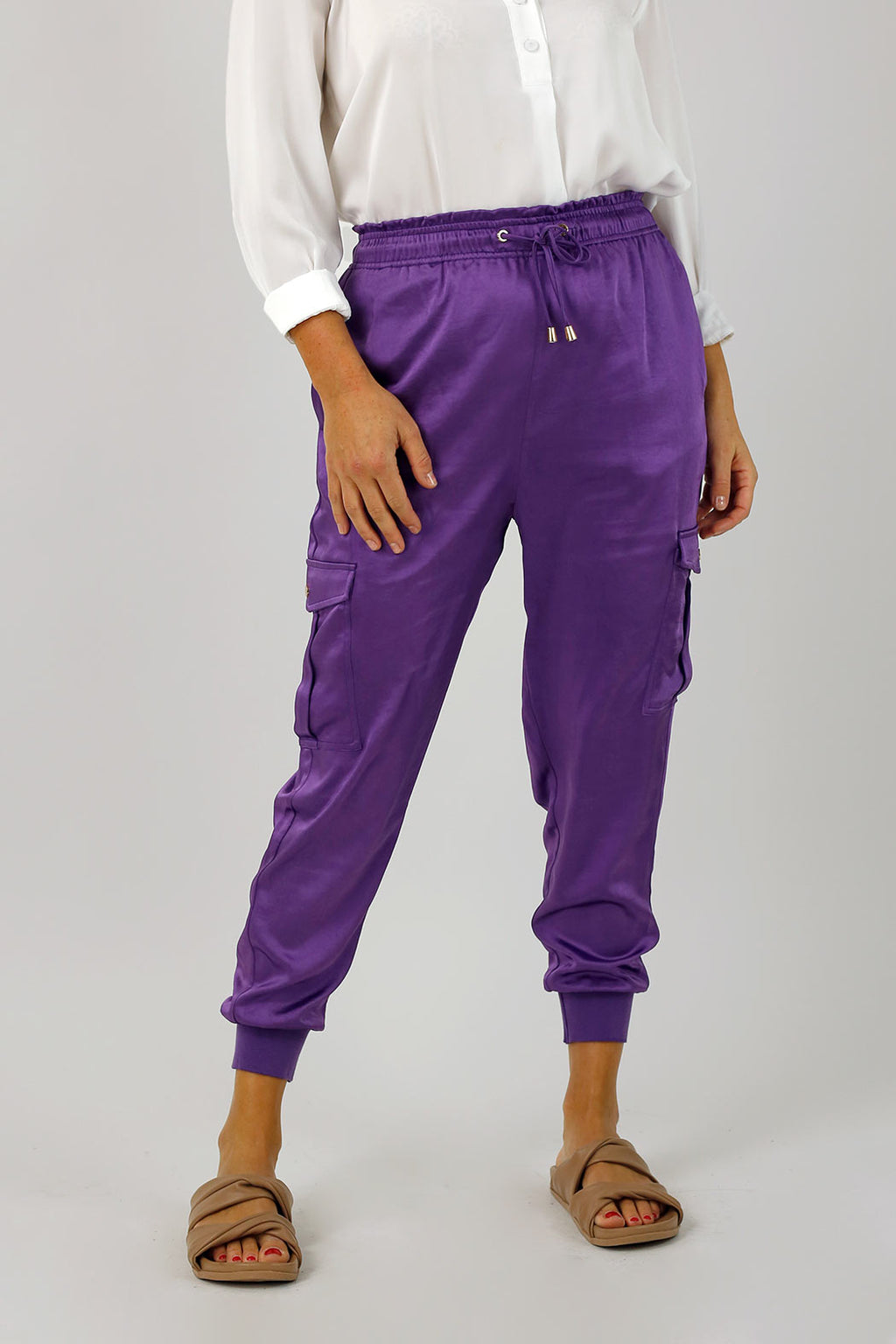 Purple Satin Cargo Pants - FINAL SALE
