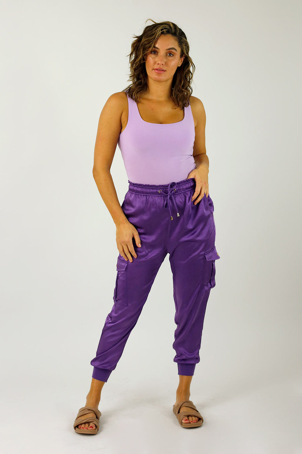 Purple Satin Cargo Pants - FINAL SALE