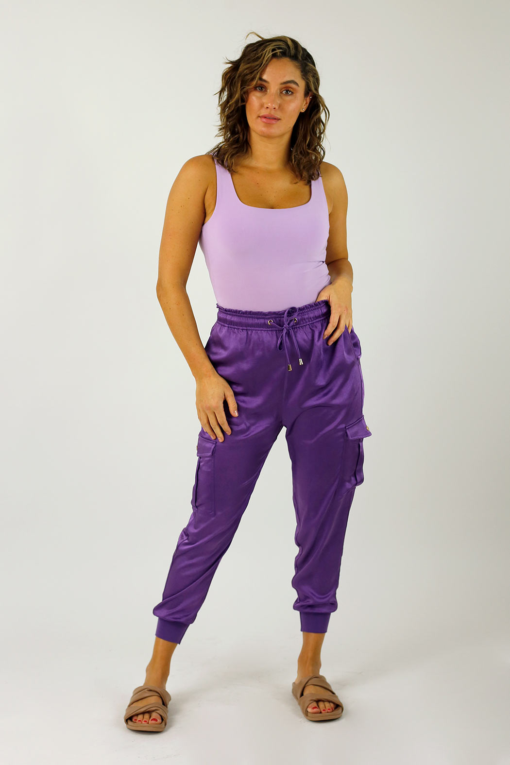 Purple Satin Cargo Pants - FINAL SALE