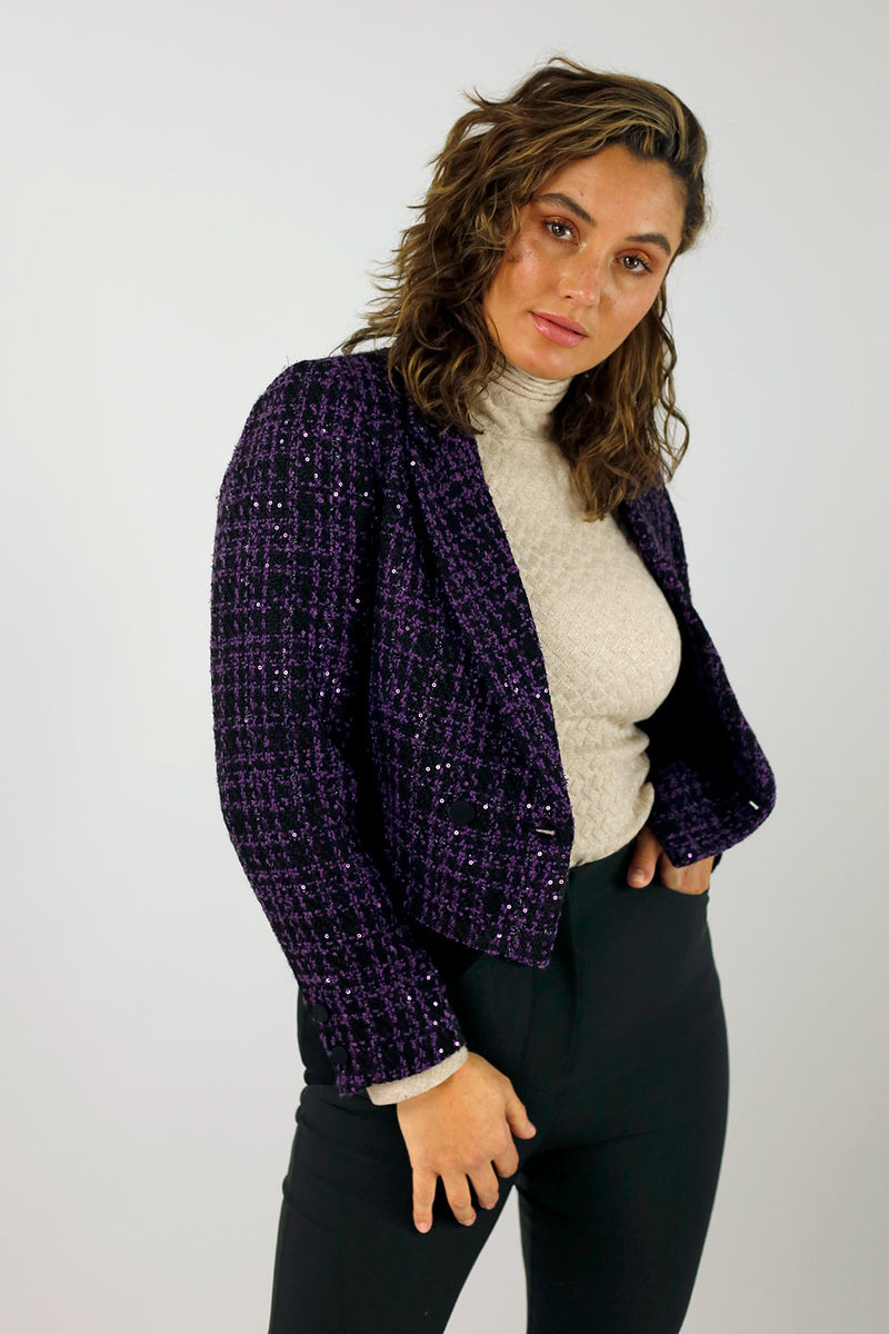 Purple Tweed Cropped Jacket