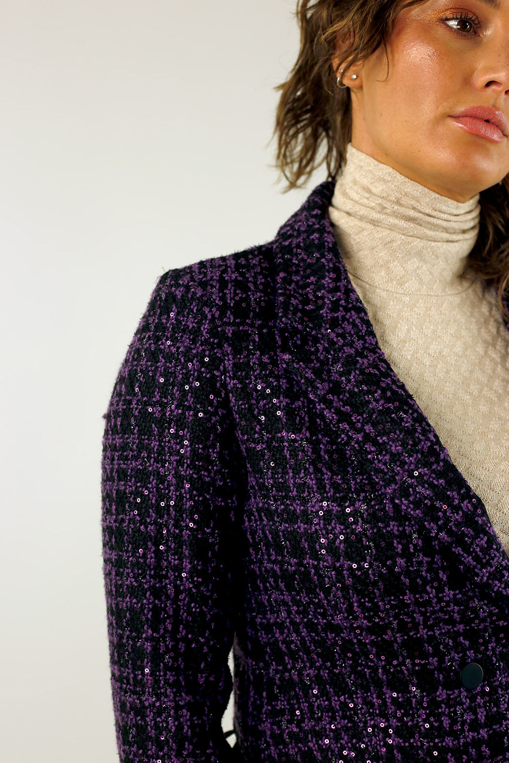 Purple Tweed Cropped Jacket