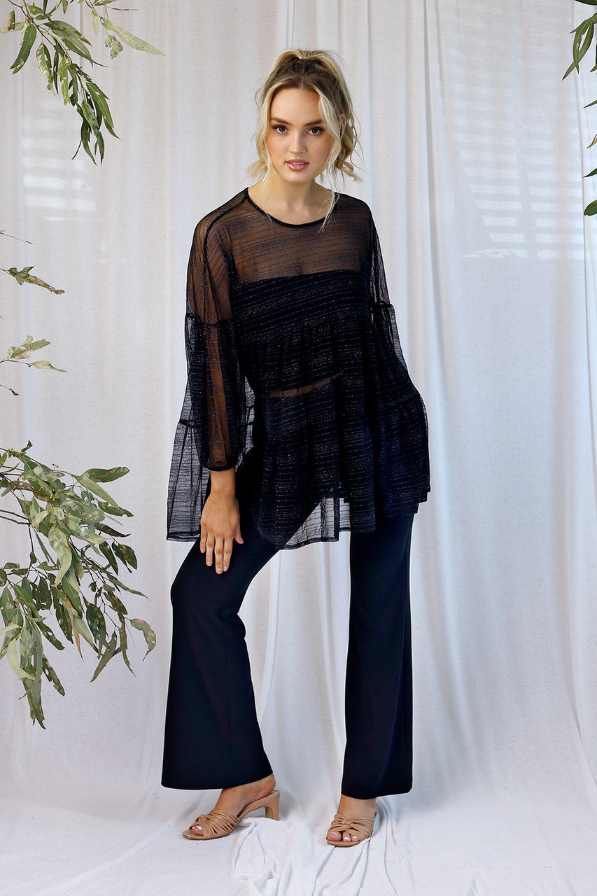 Black Jersey Flared Pant