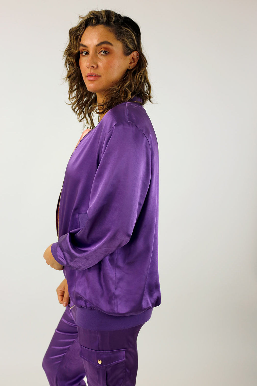 Purple Satin Zip Bomber - FINAL SALE