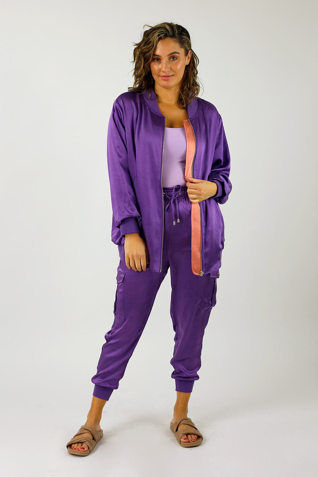Purple Satin Zip Bomber - FINAL SALE
