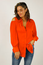 Orange Silky Open Shoulder Shirt - FINAL SALE
