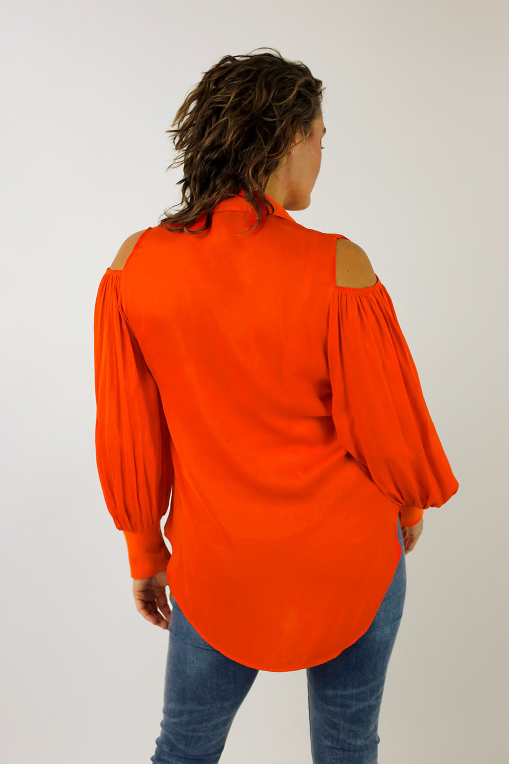 Orange Silky Open Shoulder Shirt - FINAL SALE