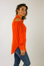Orange Silky Open Shoulder Shirt - FINAL SALE