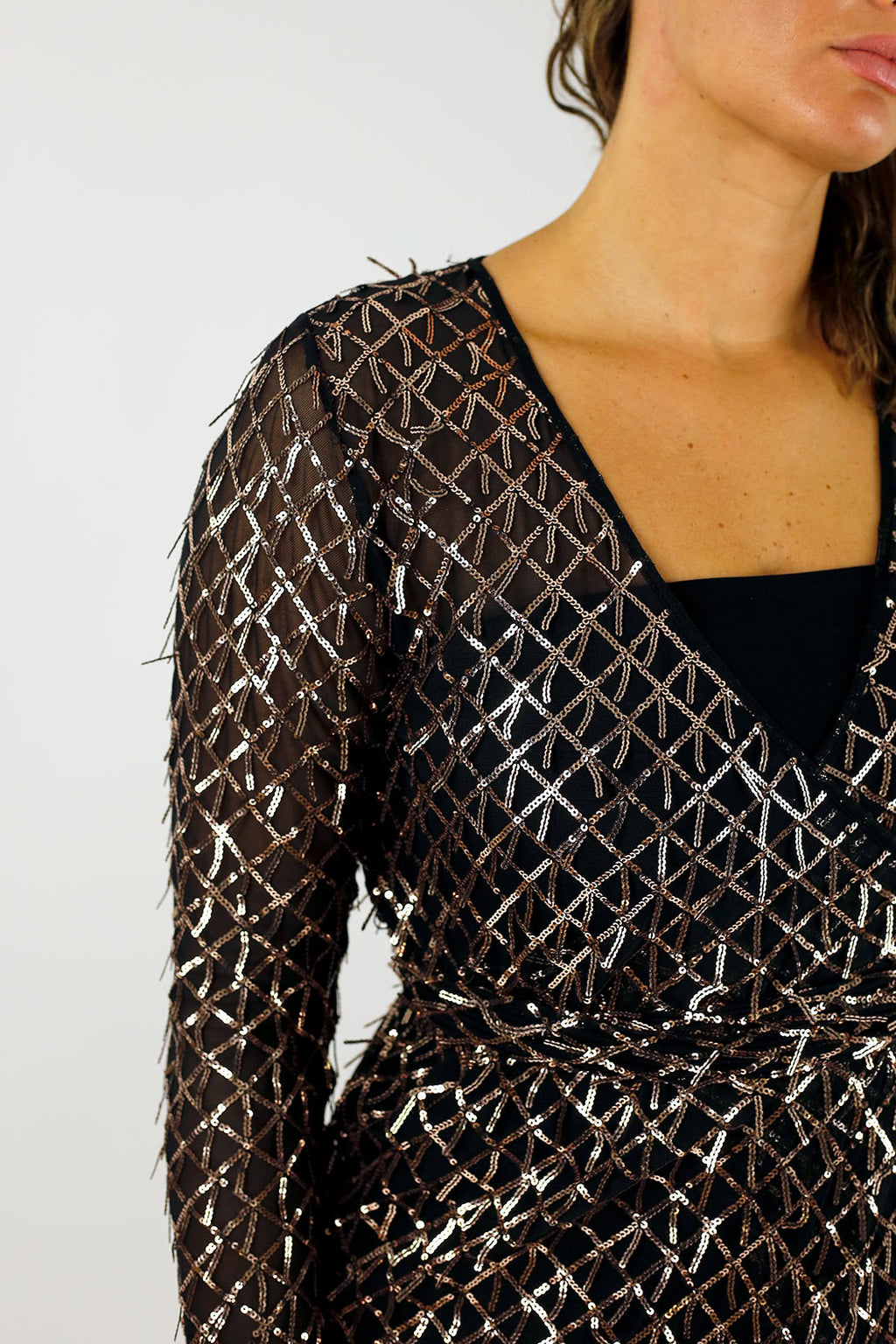 Copper Sequin Wrap Dress - FINAL SALE