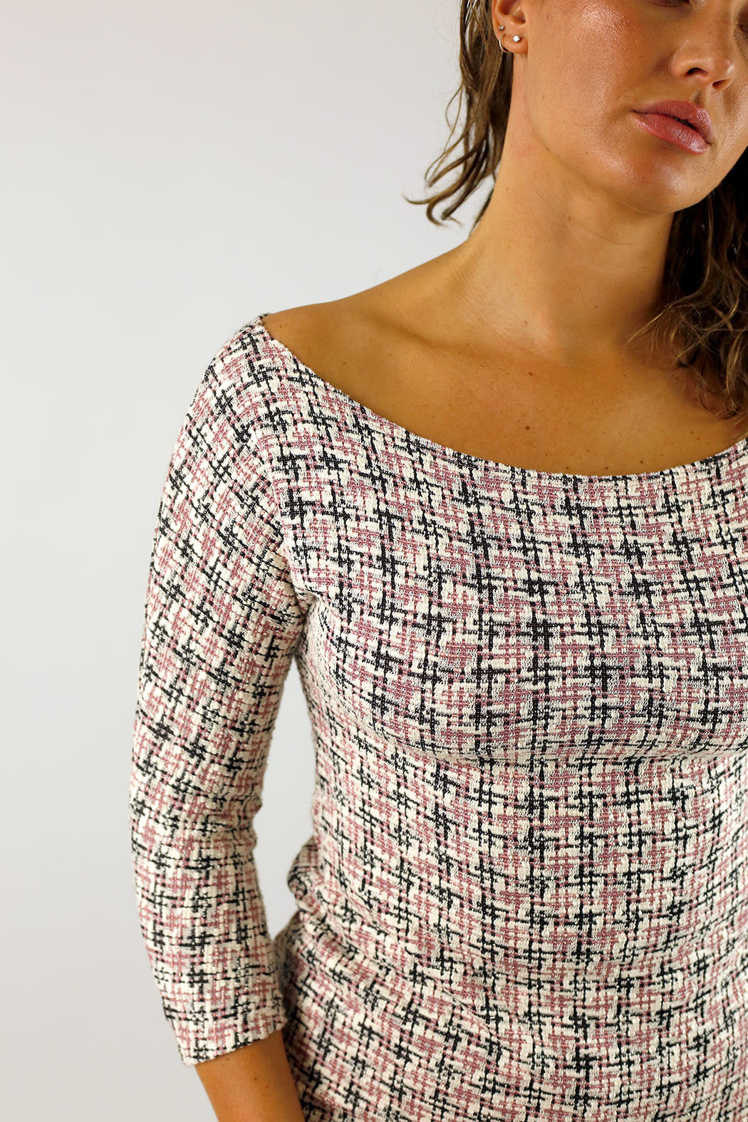 Pink Stretch Tweed Top - Final Sale