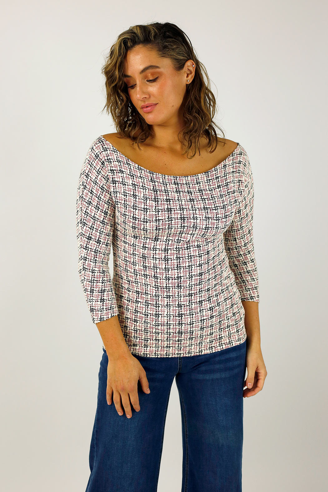 Pink Stretch Tweed Top - Final Sale
