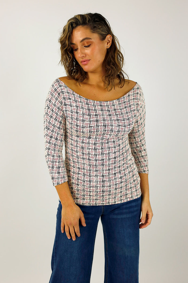 Pink Stretch Tweed Top - Final Sale