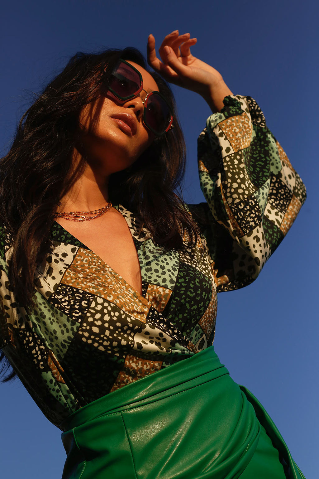 Green Silky Wrap Top - FINAL SALE