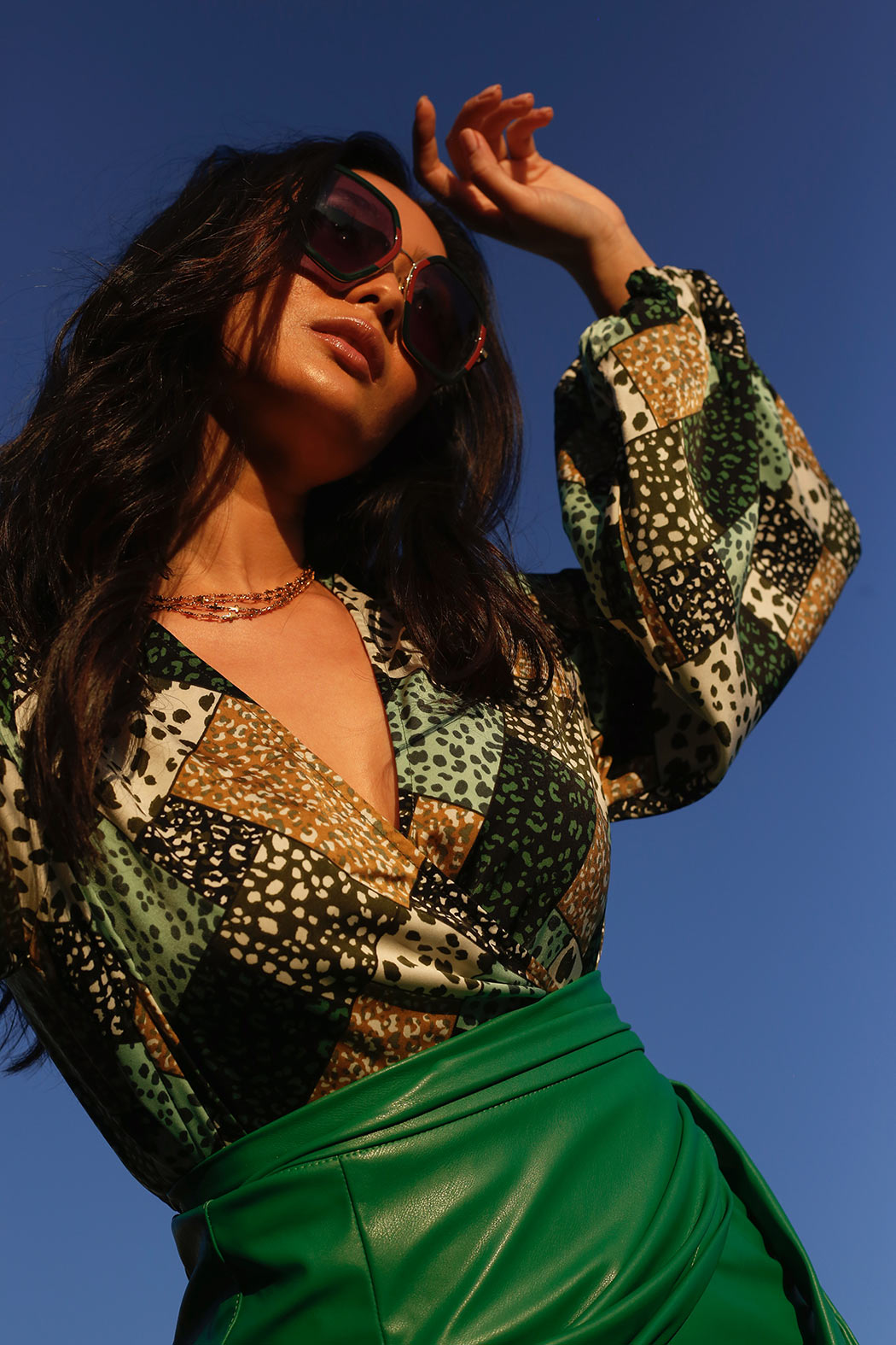 Green Silky Wrap Top - FINAL SALE