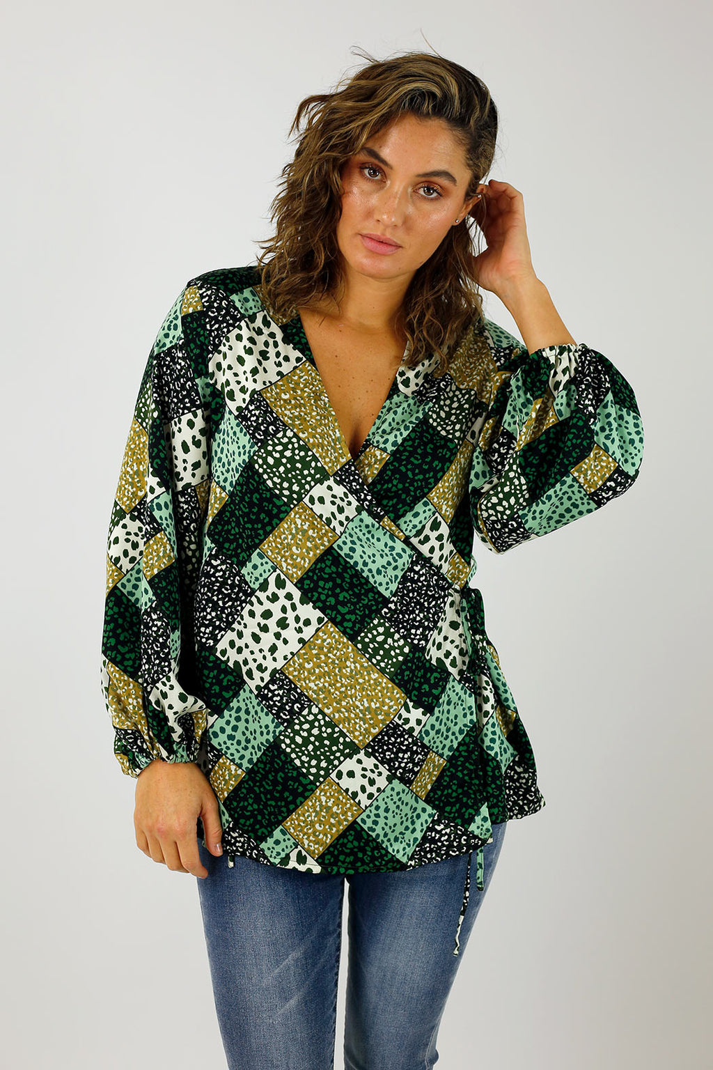 Green Silky Wrap Top - FINAL SALE