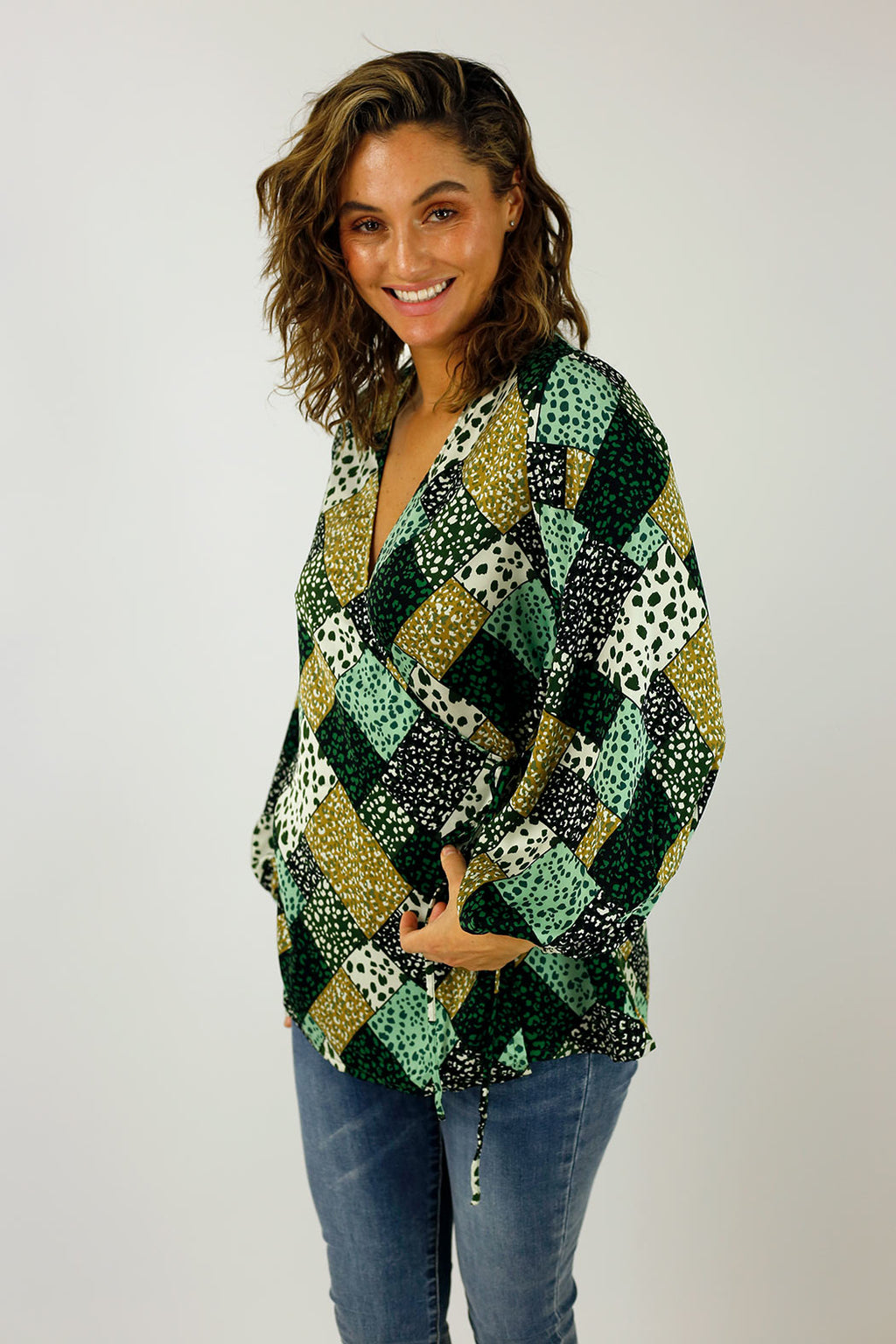 Green Silky Wrap Top - FINAL SALE
