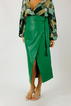 Green Vegan Leather Wrap Skirt - FINAL SALE