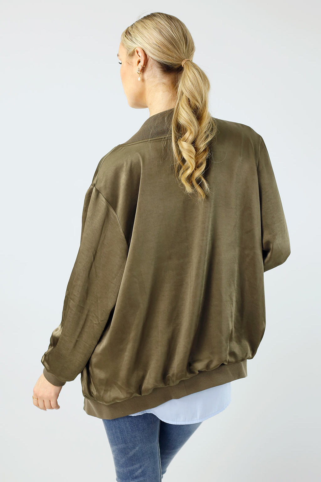 Khaki Satin Bomber Jacket - FINAL SALE