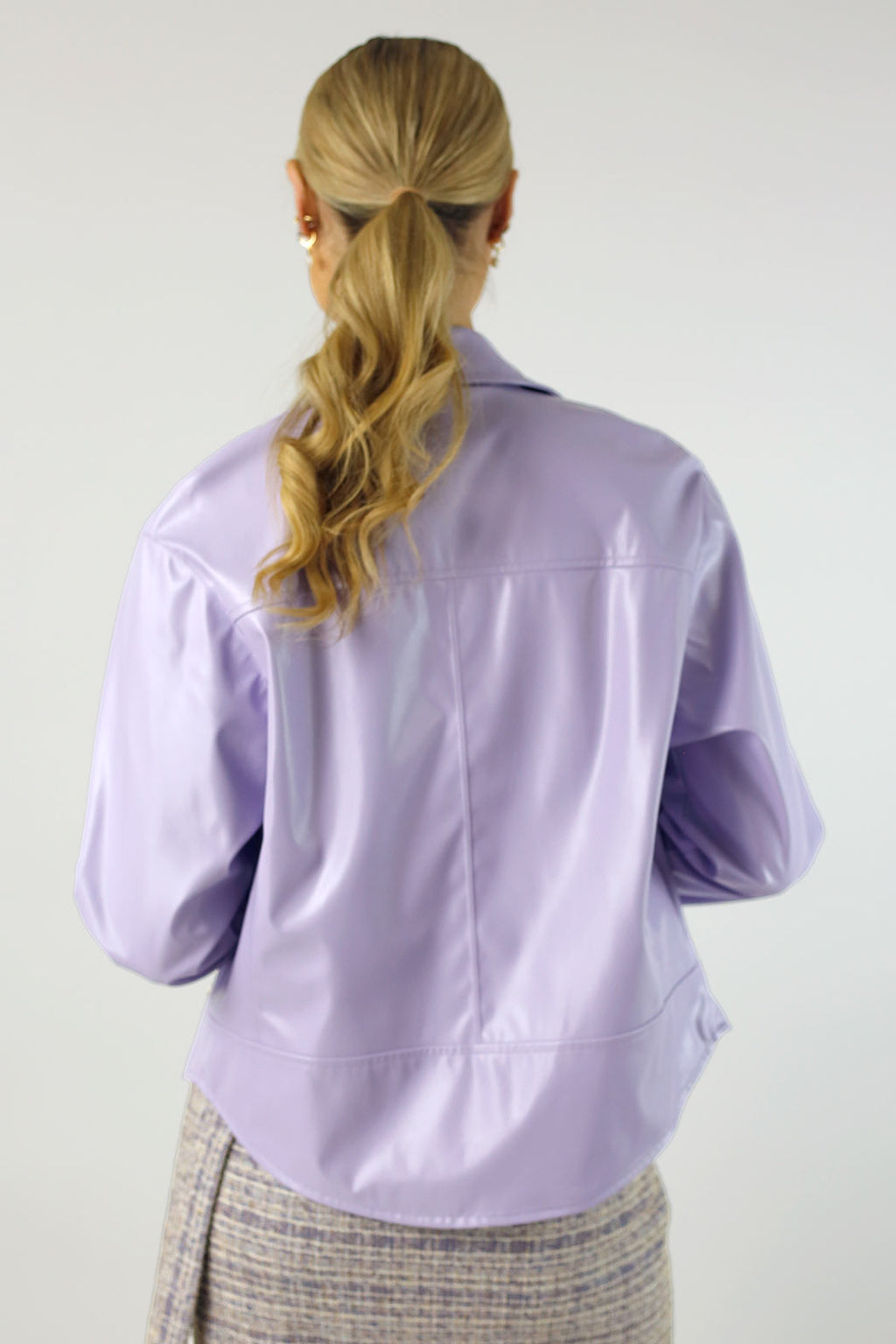 Lilac Vegan Leather Mid Biker Jacket - SALE