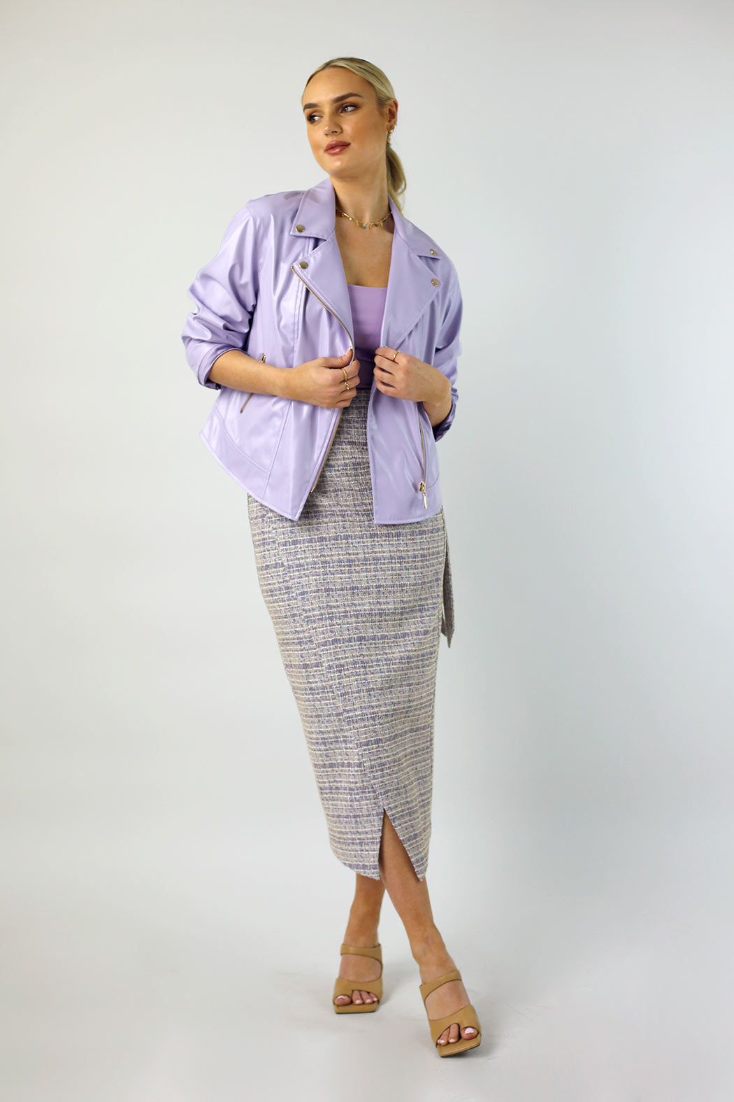 Lilac Vegan Leather Mid Biker Jacket - SALE