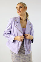Lilac Vegan Leather Mid Biker Jacket - SALE