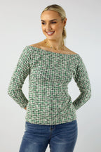 Green Stretch Tweed Top - FINAL SALE