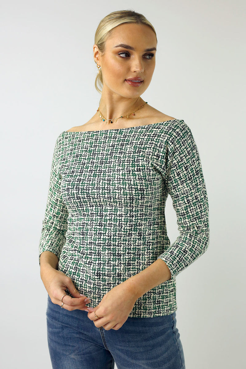 Green Stretch Tweed Top - FINAL SALE