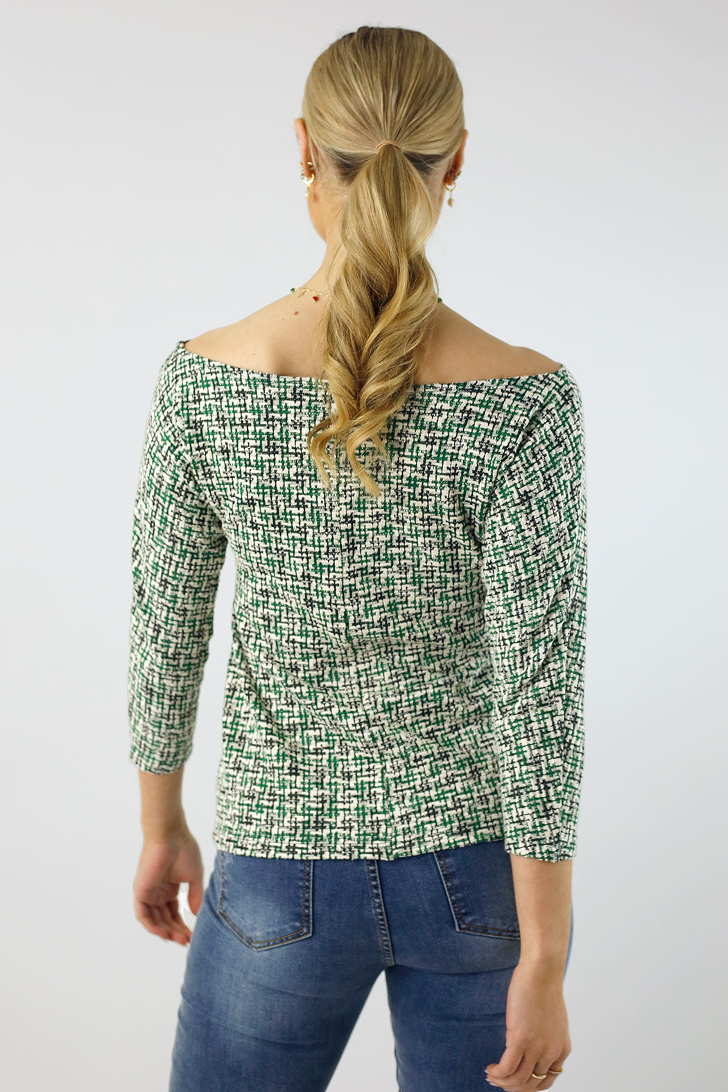 Green Stretch Tweed Top - FINAL SALE