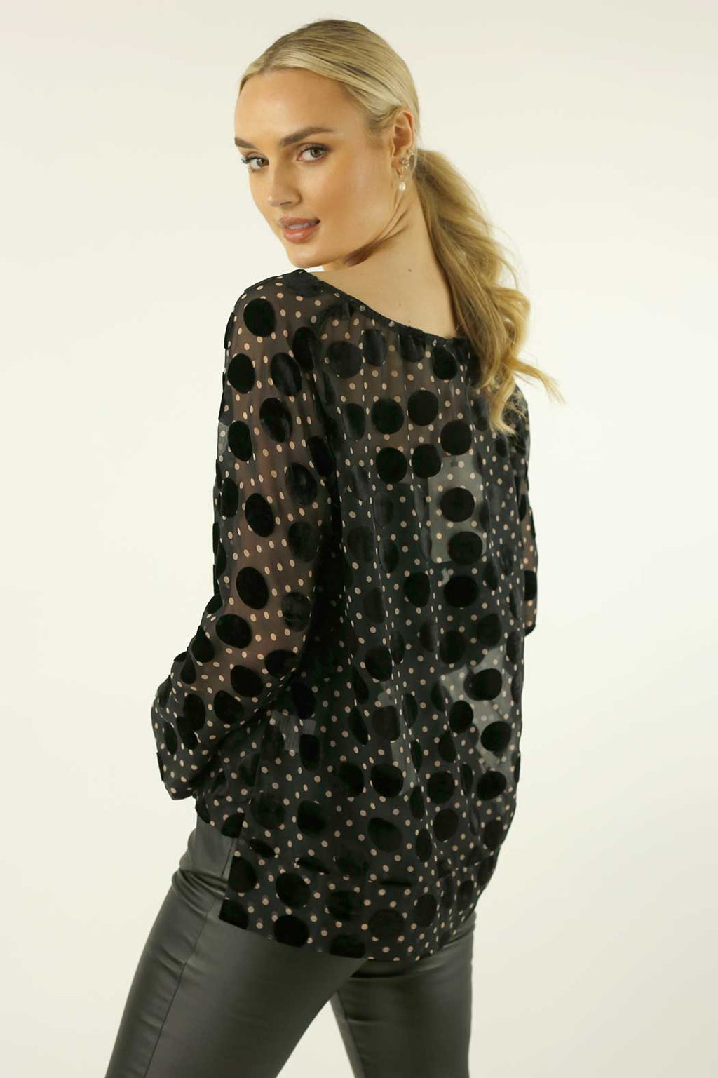 Black Spot Velvet Raglan Top - FINAL SALE