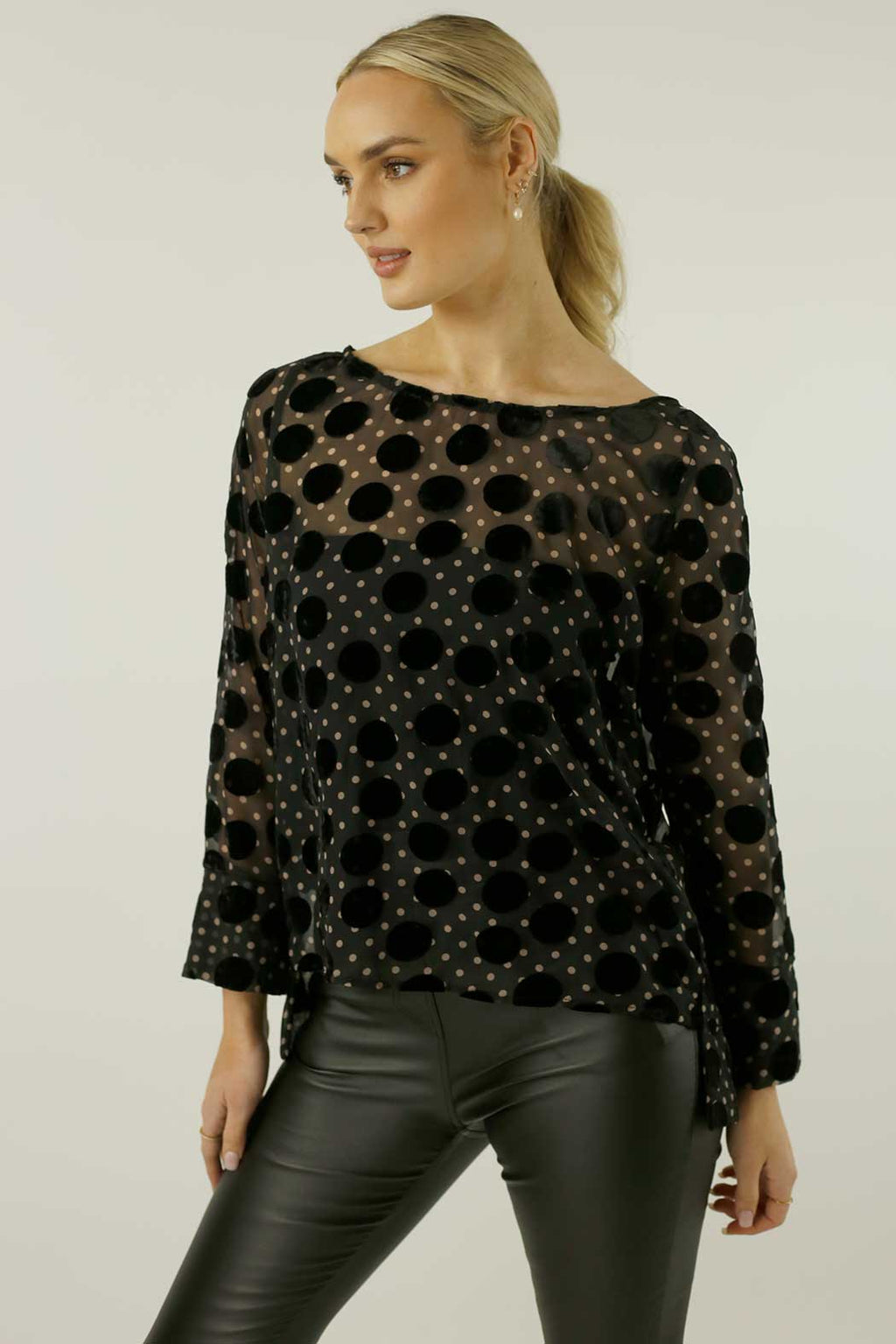 Black Spot Velvet Raglan Top - FINAL SALE
