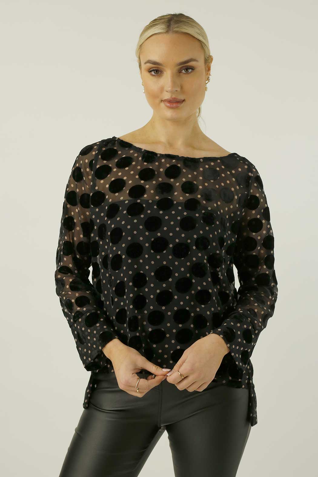 Black Spot Velvet Raglan Top - FINAL SALE