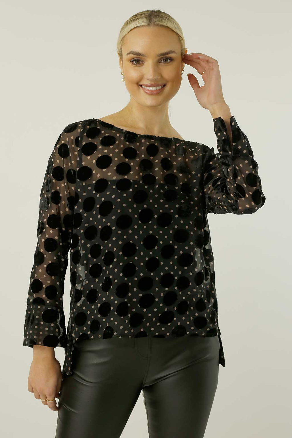 Black Spot Velvet Raglan Top - FINAL SALE